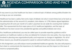 NURS-6050 Week 2 Assignment: Agenda Comparison Grid and Fact Sheet