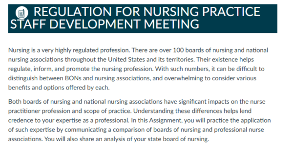 NURS-6050 Week 6 Assignment on Nursing Regulation and Staff Development
