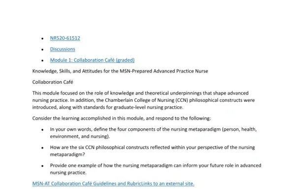 NR520 Discussions Module 1 Collaboration Café (graded) 2
