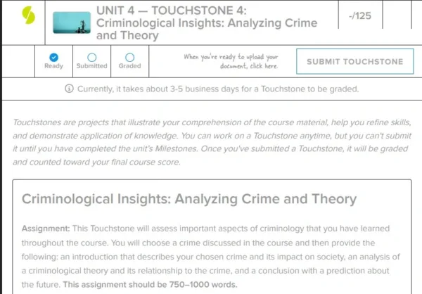 SOSC1050 UNIT 4 TOUCHSTONE 4: Criminological Insights: Analyzing Crime and Theory